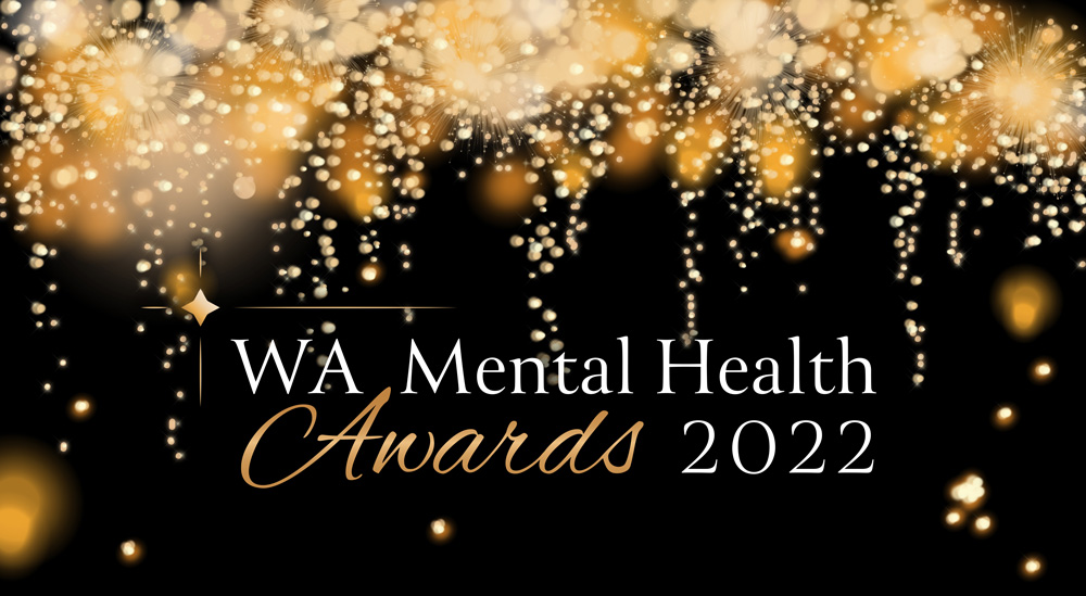 Gold sparkles on a black background with text WA Mental Health Awards 2022